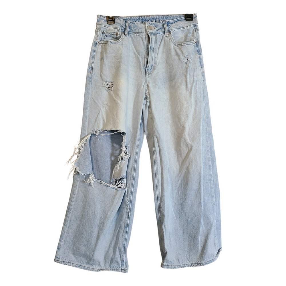 American Eagle Super High Rise Baggy Wide Leg Ankle Jeans Women 2 Short Relaxed